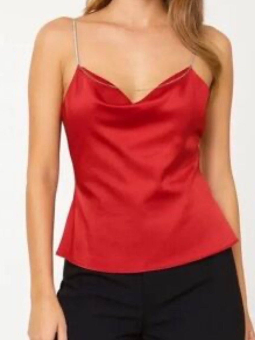 NWT ASTR Sz Small Women’s Satin Red Jewel Gem Strap Tank Top Blouse Ret $29!